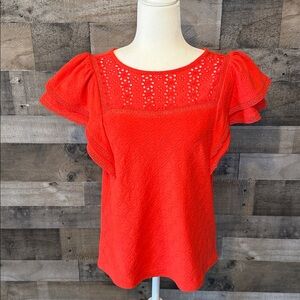 LOFT Eyelet Ruffles Sleeves Top Size M